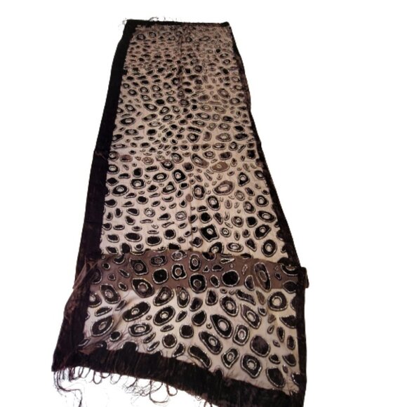 Glitter Dark Brown Scarf Long Rectangular with Tassels- NEW - Picture 5 of 7